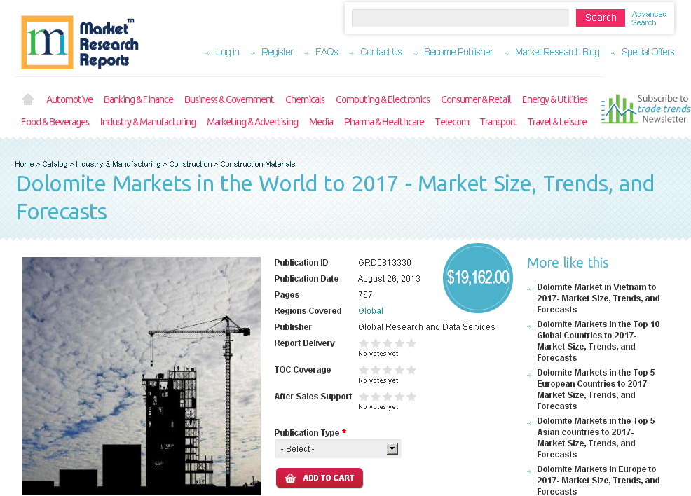 Dolomite Markets in the World to 2017 | Market Size | Trends'