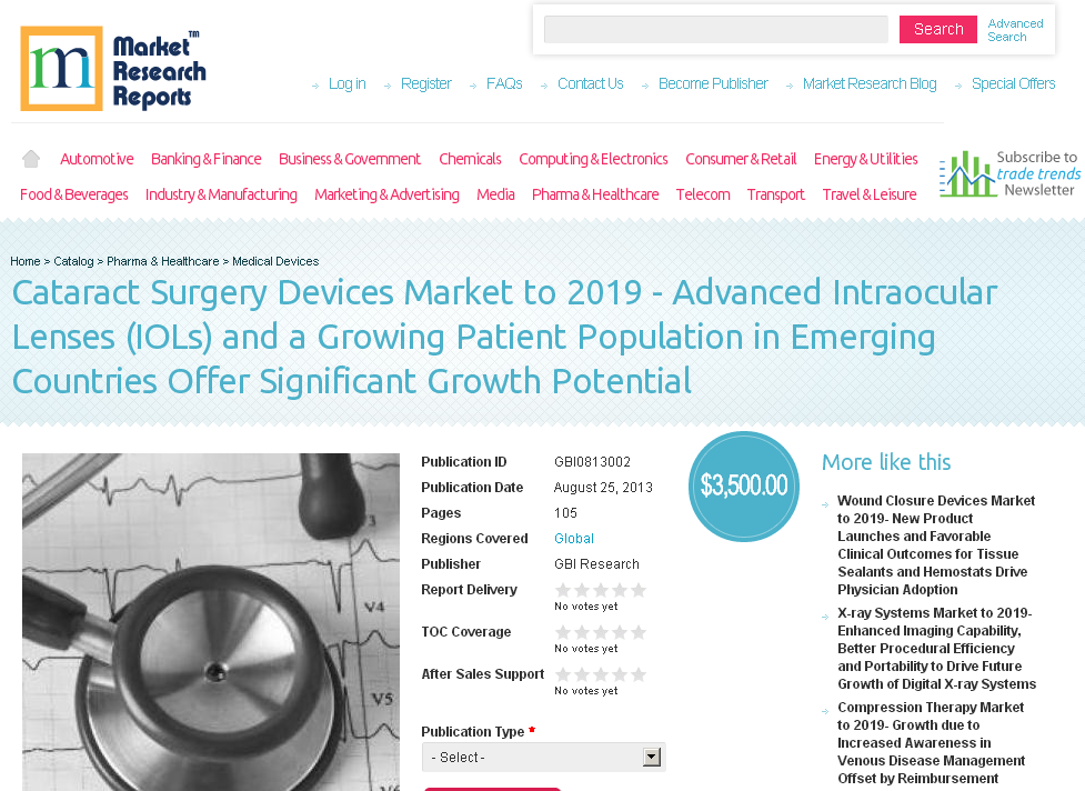 Cataract Surgery Devices Market to 2019'