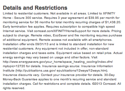 Comcast Xfinity Fine Print