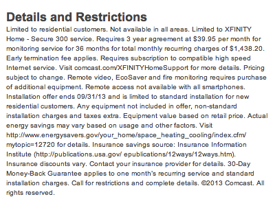 Comcast Xfinity Fine Print'