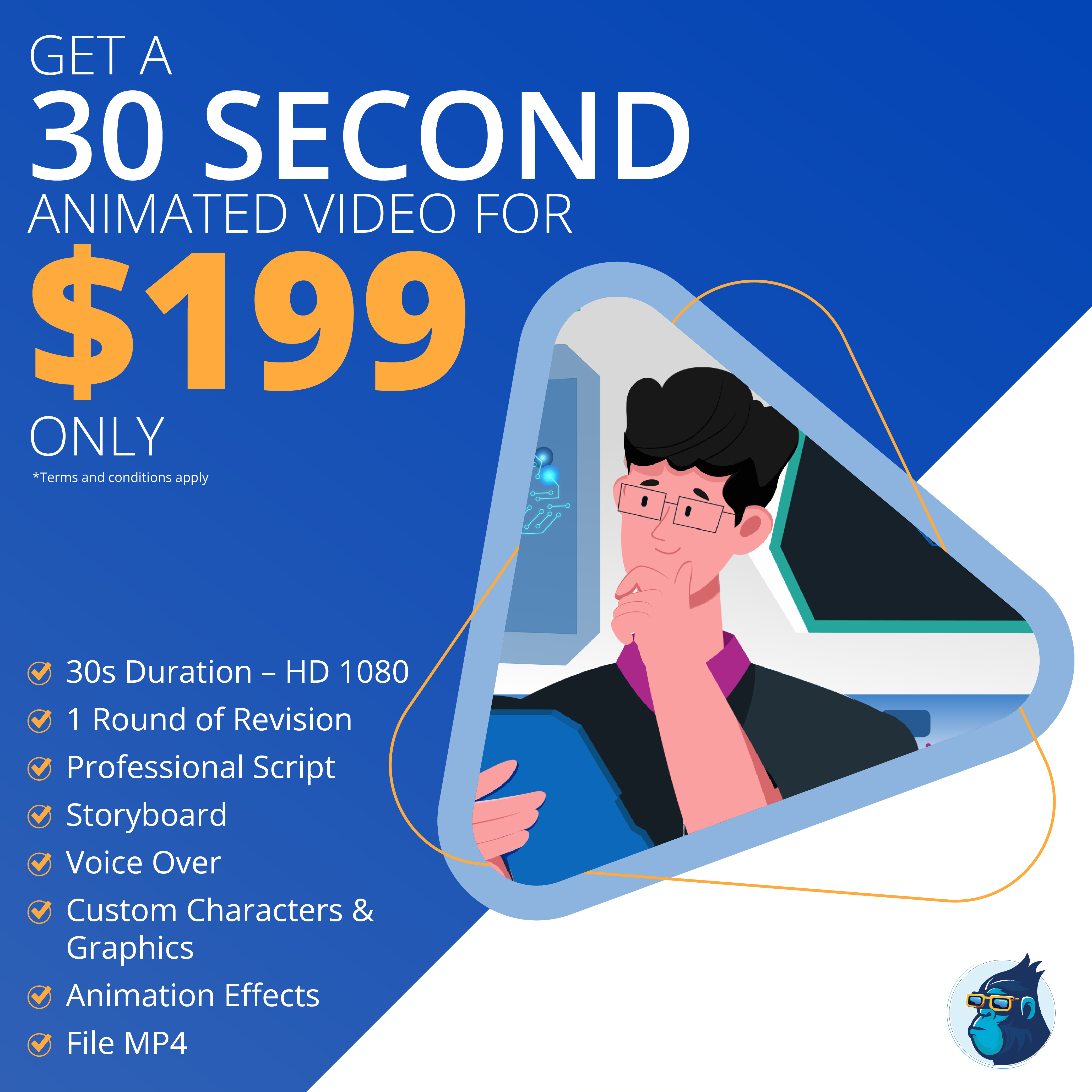 30 Second Animated Video For $199 Only'