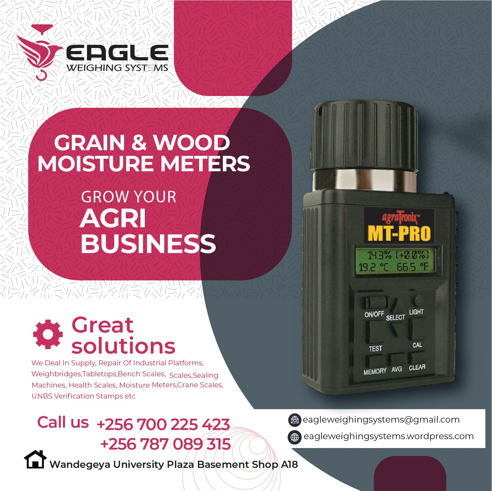 Rice, Wheat, Coffee, Cocoa Moisture Tester supplier in Ugand'