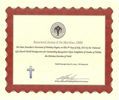 Universal Life Church Doctorate Degree'
