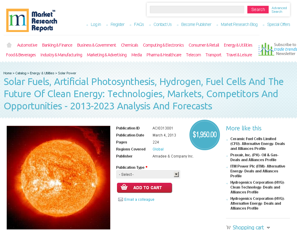 Solar Fuels, Artificial Photosynthesis, Hydrogen, Fuel Cells'