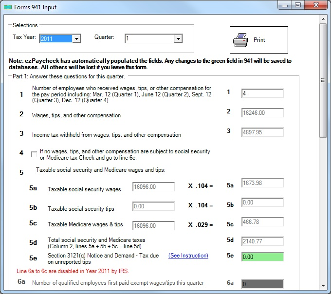 ezPaycheck payroll software supports W2, w3, 940 and 941