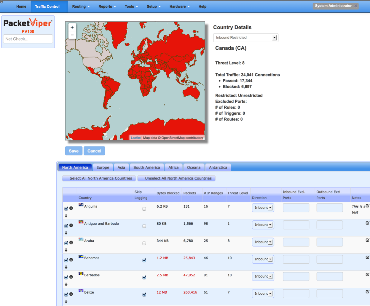 PacketViper Country Filtering Map