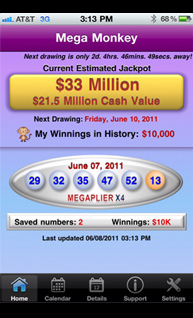 &nbsp;Mega Monkey Notifier: iPhone App for Mega Millions Lot'