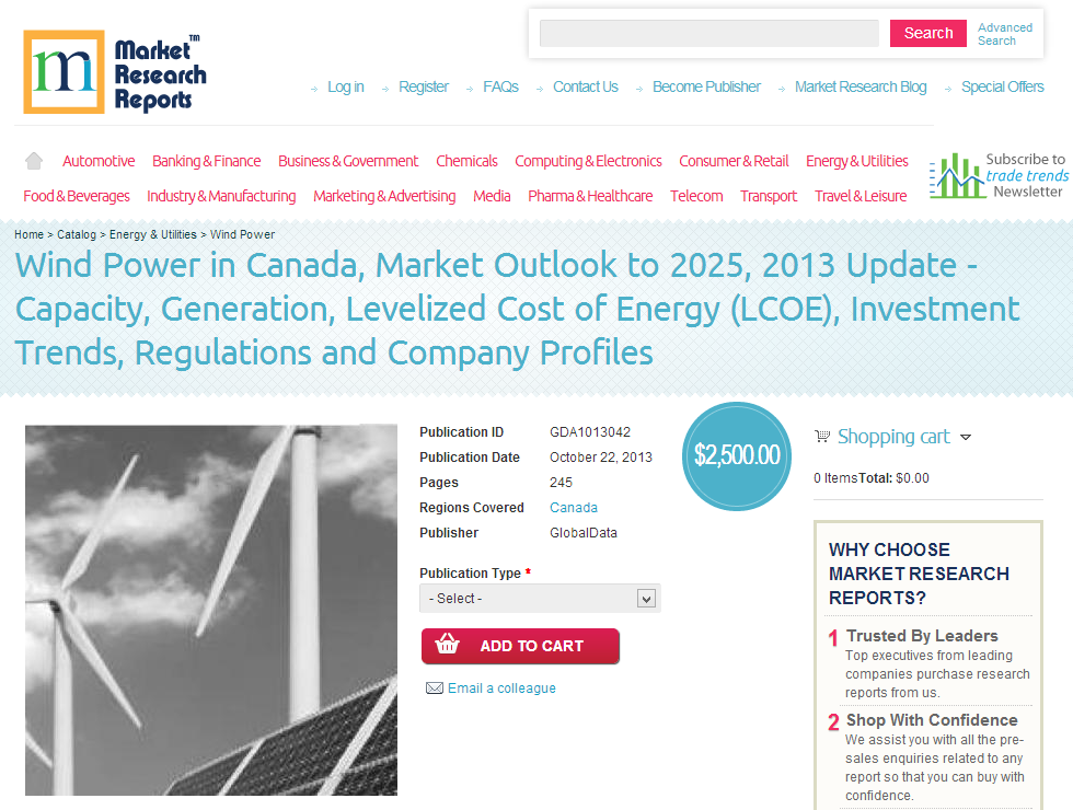 Wind Power in Canada, Market Outlook to 2025, 2013 Update'