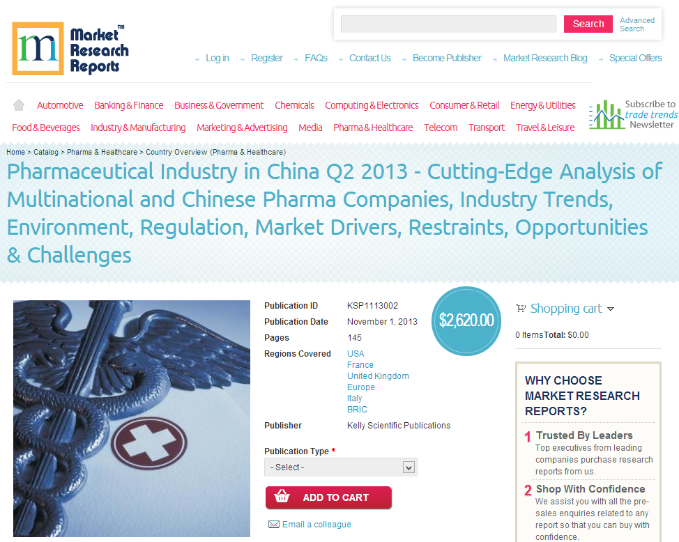 Pharmaceutical Industry in China Q2 2013'