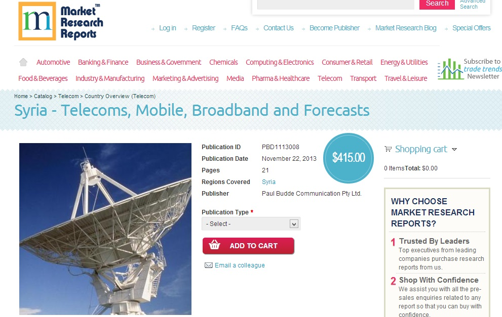 Syria - Telecoms, Mobile, Broadband and Forecasts'