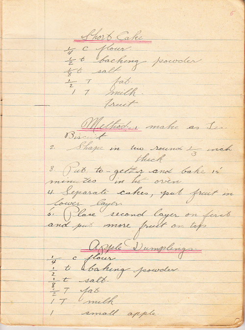 Handwritten page from Edna Oldershaw Irwin's notebook'