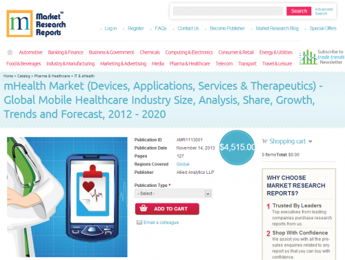 Global Mobile Healthcare Industry Size, Analysis, 2012 - 202'