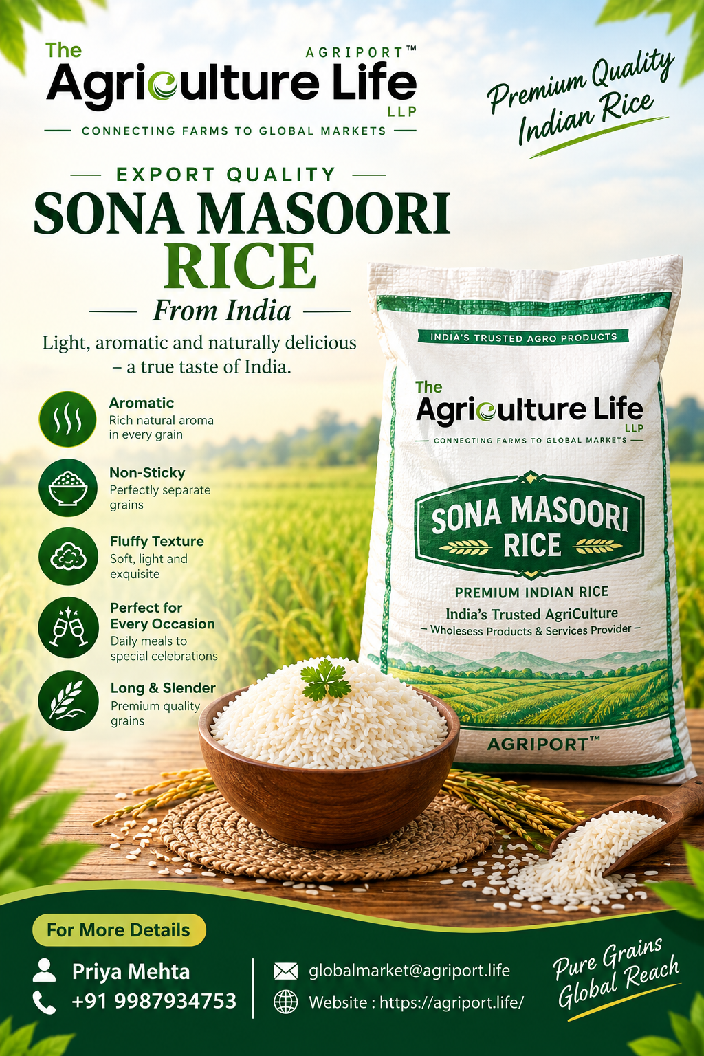 Agriport : Sona masoori rice Export from india'