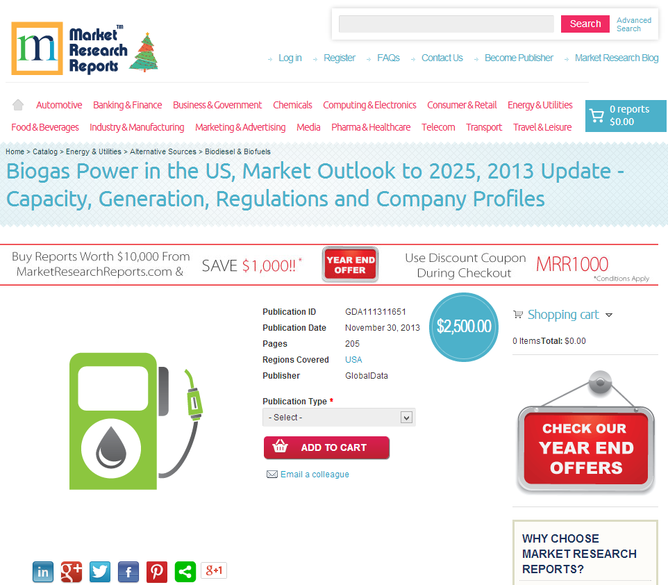 Biogas Power in the US, Market Outlook to 2025, 2013 Update'