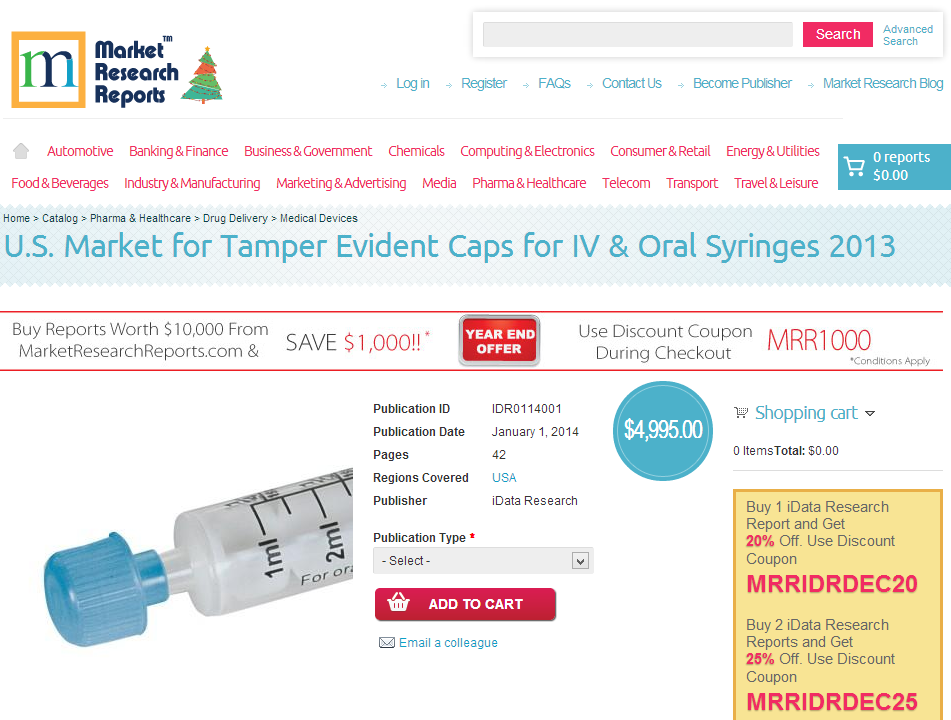 U.S. Market for Tamper Evident Caps for IV and Oral Syringes'