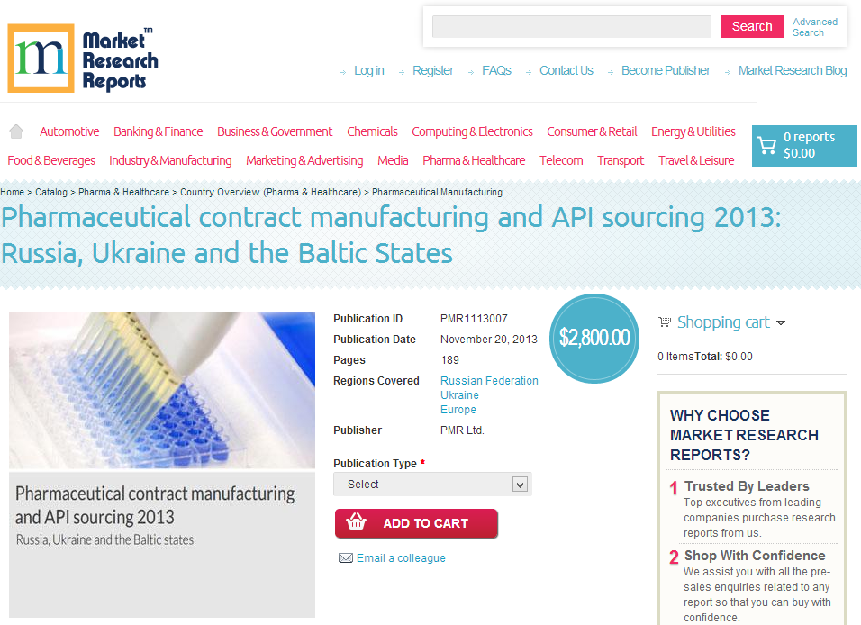 Pharmaceutical Contract Manufacturing and API Sourcing 2013'