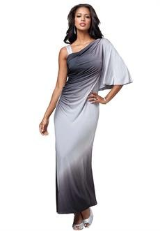 Plus Size Asymmetrical Neckline Ombre Gown