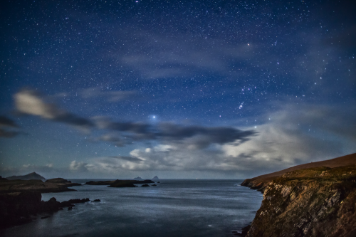 Night sky over the Skellig Islands, Ireland'