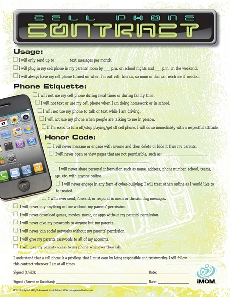 Cell Phone Contract for Kids