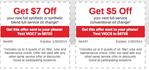 Valvoline Coupons 2014'