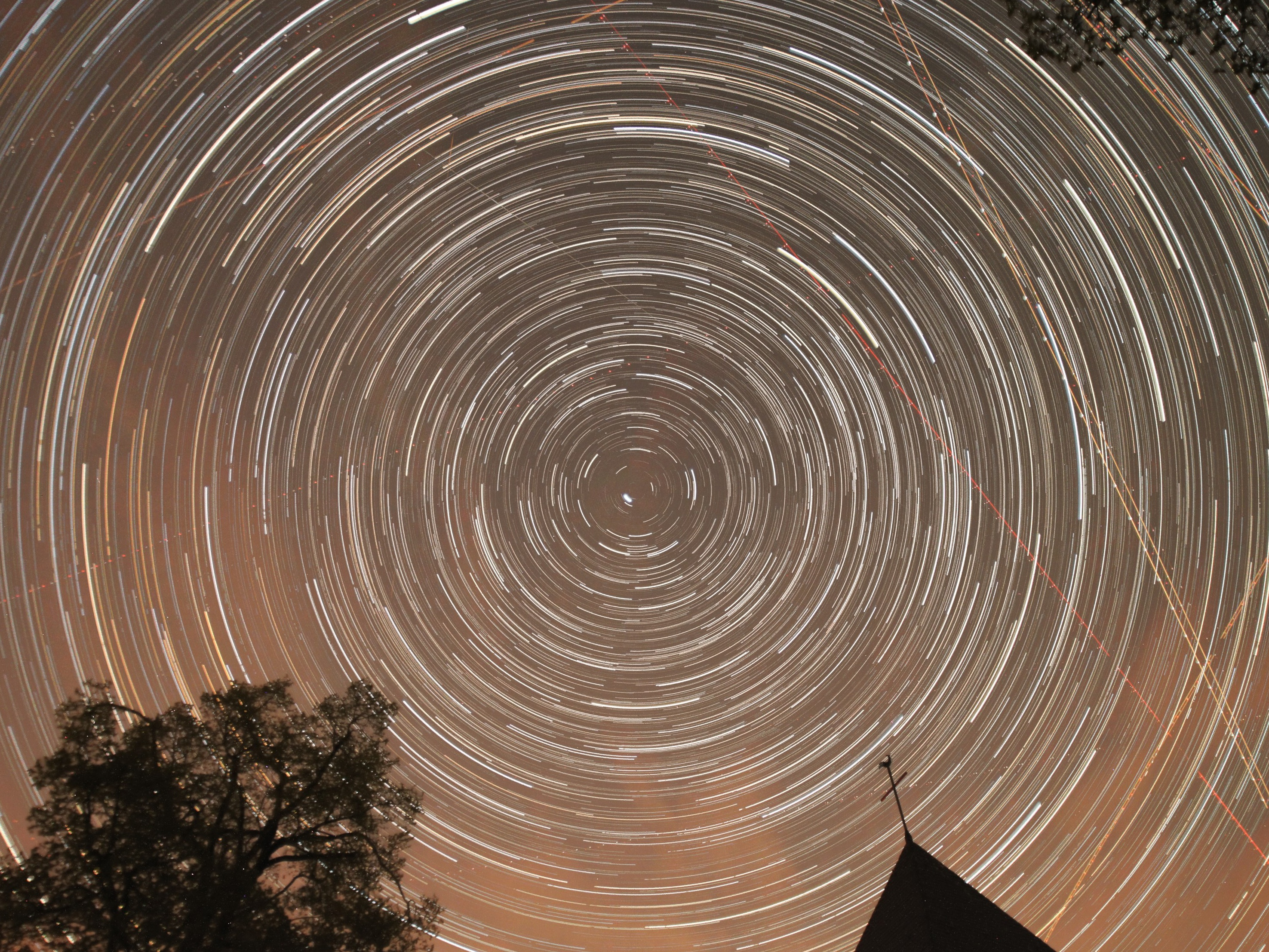 Star trails above the church at Wollseifen, Eifel National P