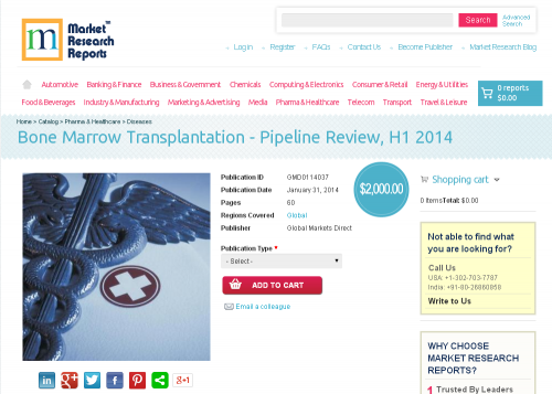 Bone Marrow Transplantation Pipeline Review, H1 2014'