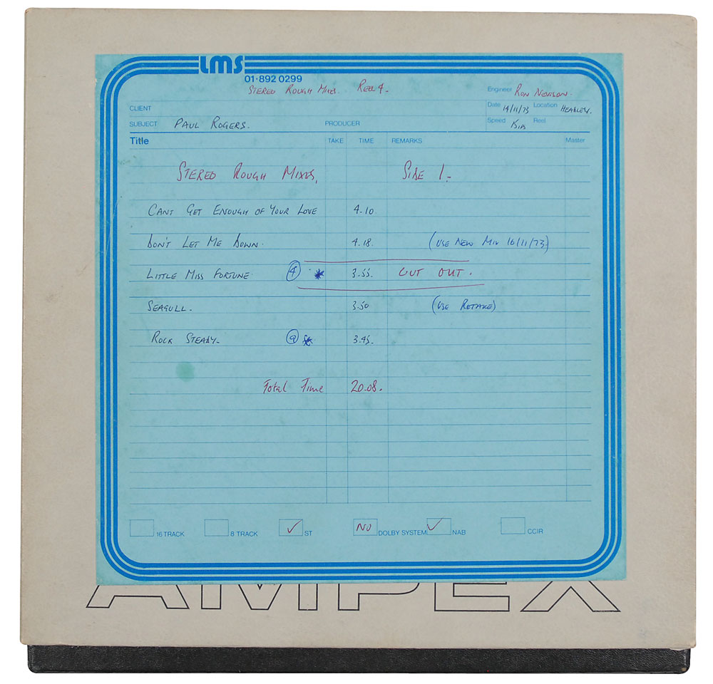Vintage 10&amp;Prime; tape reel of tracks from Bad Company'