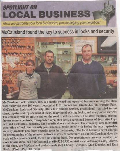 McCausland Lock Service, Inc. In Town Talk!'