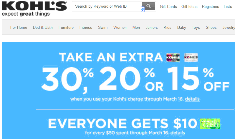 Kohls 30% off'