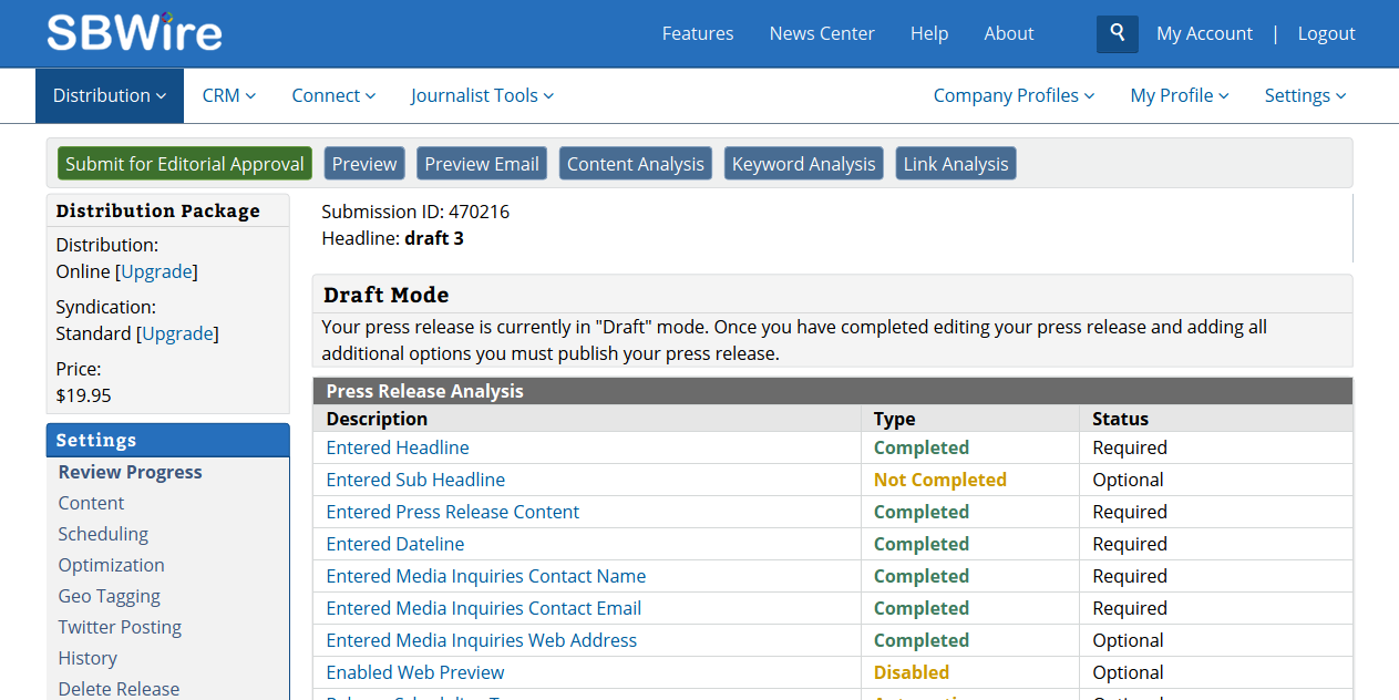 SBWire 6 - Press Release Manager'