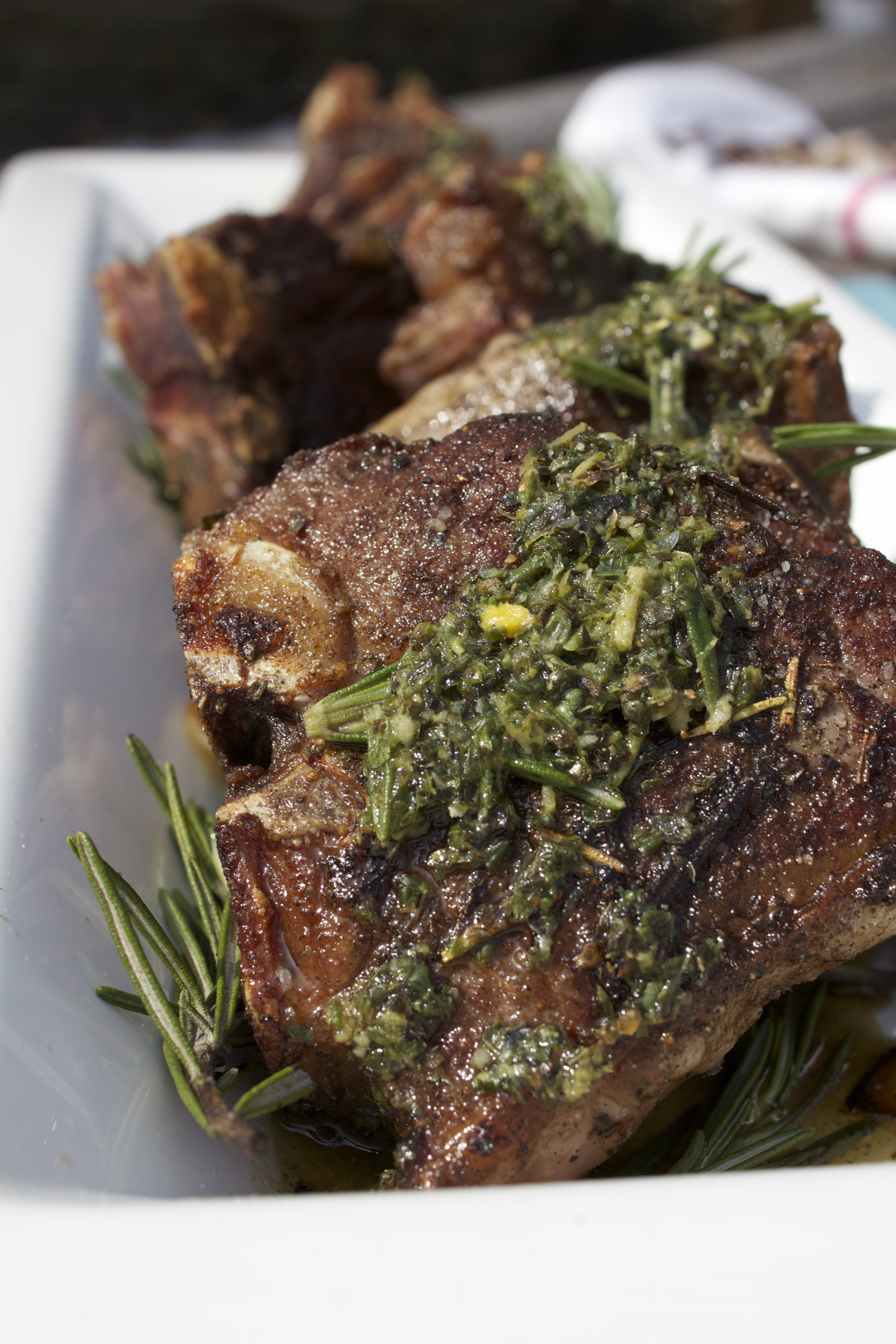 Herb Encrusted Lamb Chops with Garlic-Mint Sauce &amp; C