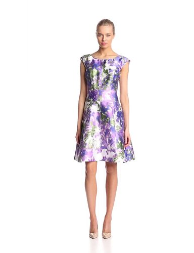 Maggy London Cap-Sleeve Taffeta Fit-and-Flare Dress