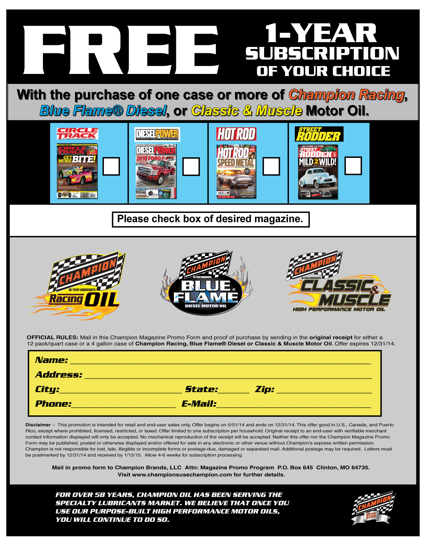 Champion Racing Oil Launches Promotion Featuring CIRCLE TRAC