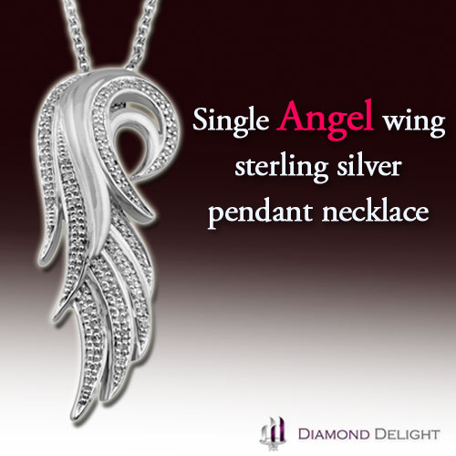 Single angel wing sterling silver pendant necklace'