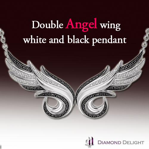 Double angel wing white and black pendant'