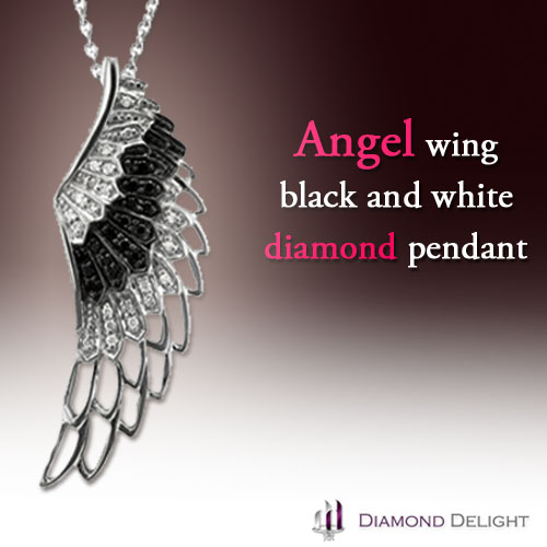 Angel wing black and white diamond pendant'