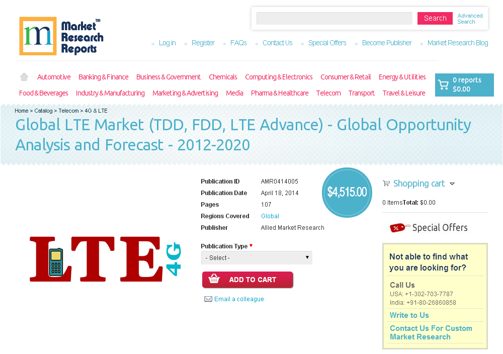 Global LTE Market (TDD, FDD, LTE Advance) 2012 - 2020'