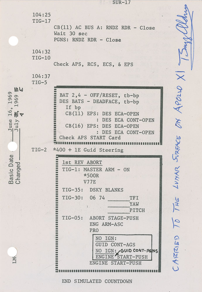 Flown Apollo 11 checklist carried to the lunar surface'