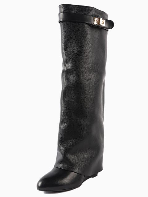 Black Leather Wedge Knee Boots