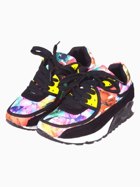 Black Floral Print Trainers