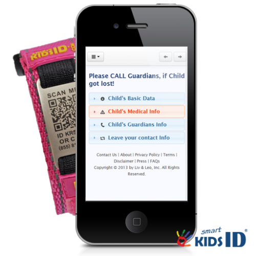 SmartKidsID Iphone View when QR Code is scanned'