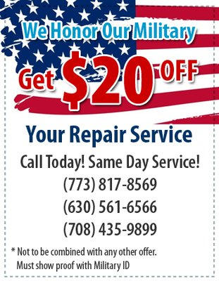 Appliance repair discount for veterans'