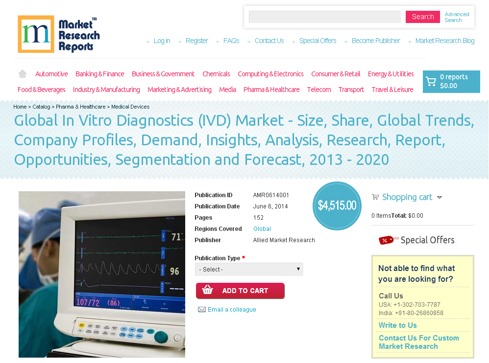 Global In Vitro Diagnostics (IVD) Market to 2013 - 2020'