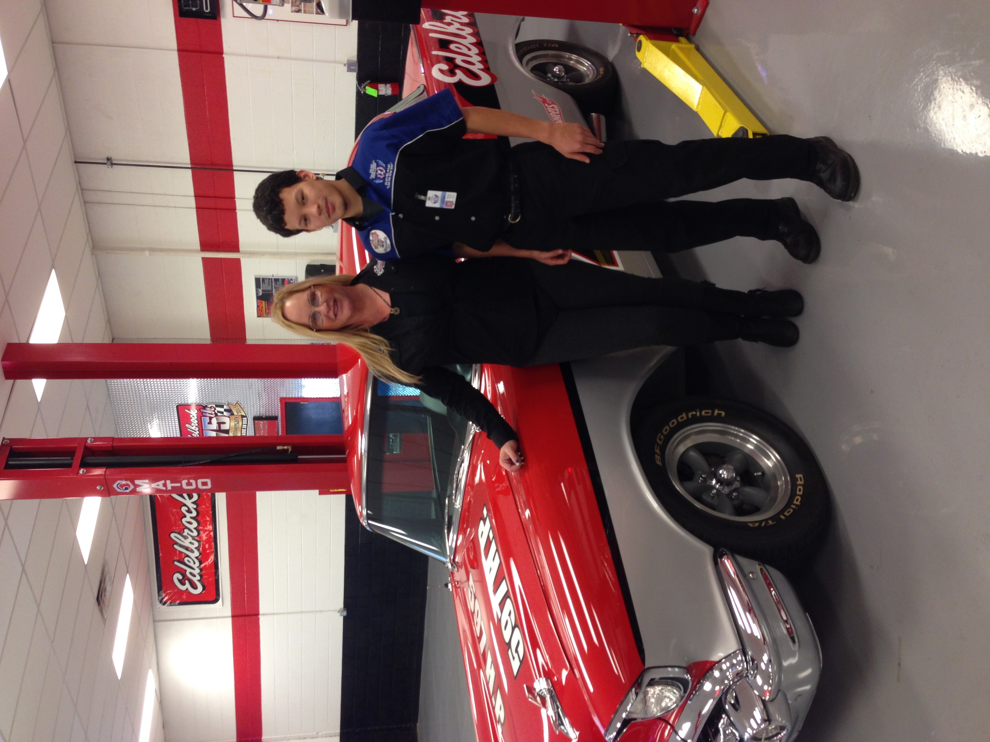 Christi Edelbrock with Automotive student'