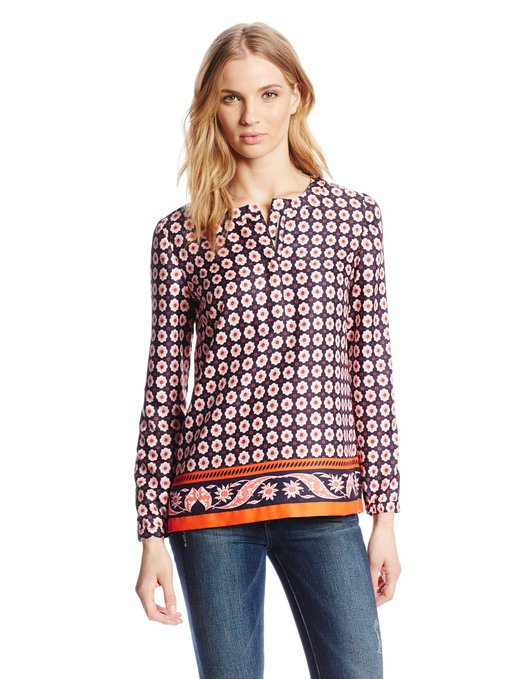 Anne Klein Foulard-Print Zip-Front Blouse