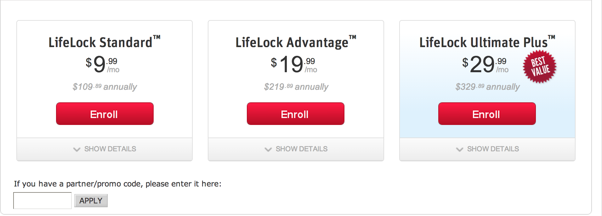 LifeLock plan prices