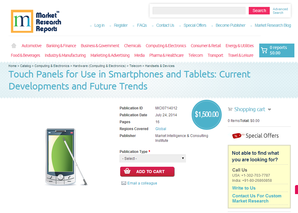 Touch Panels for Use in Smartphones and Tablets'