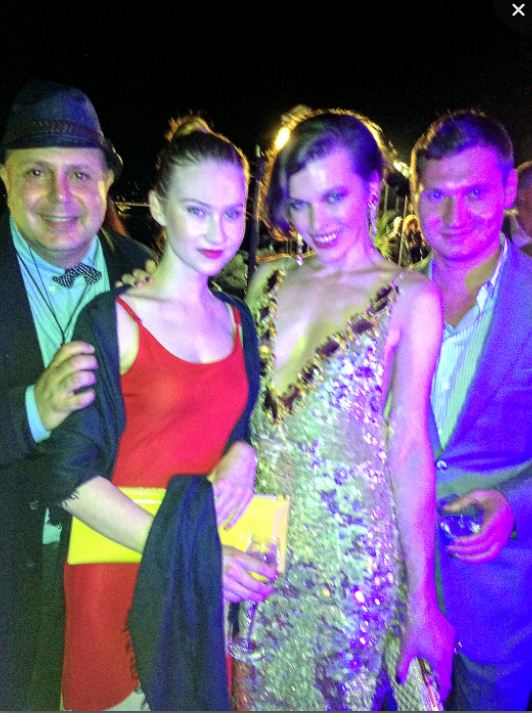 Edward Bass with Julie Wynn and Mila Jovovich and Maxim Este