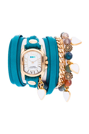 Paris Heart Charm Wrap Watch in Dark Aqua