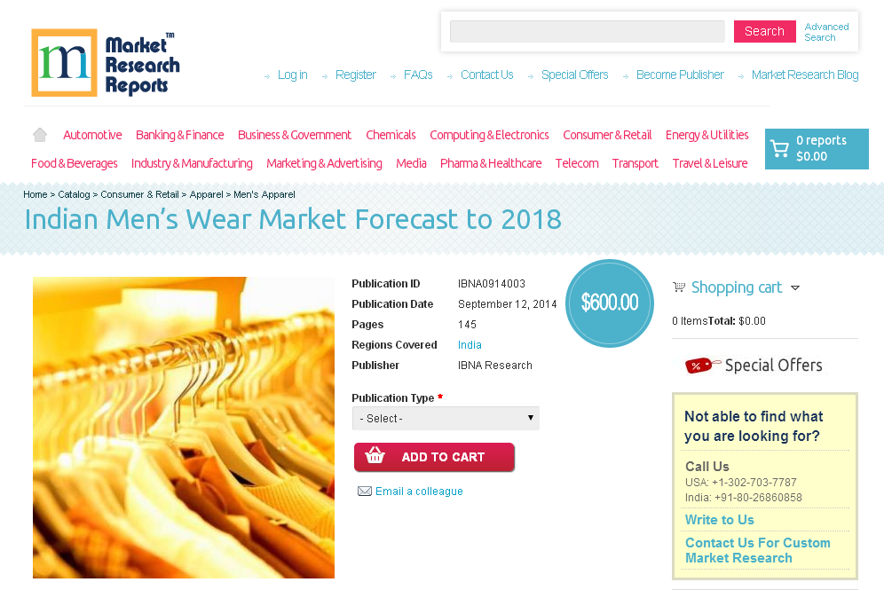 Indian Men&amp;rsquo;s Wear Market Forecast to 2018'